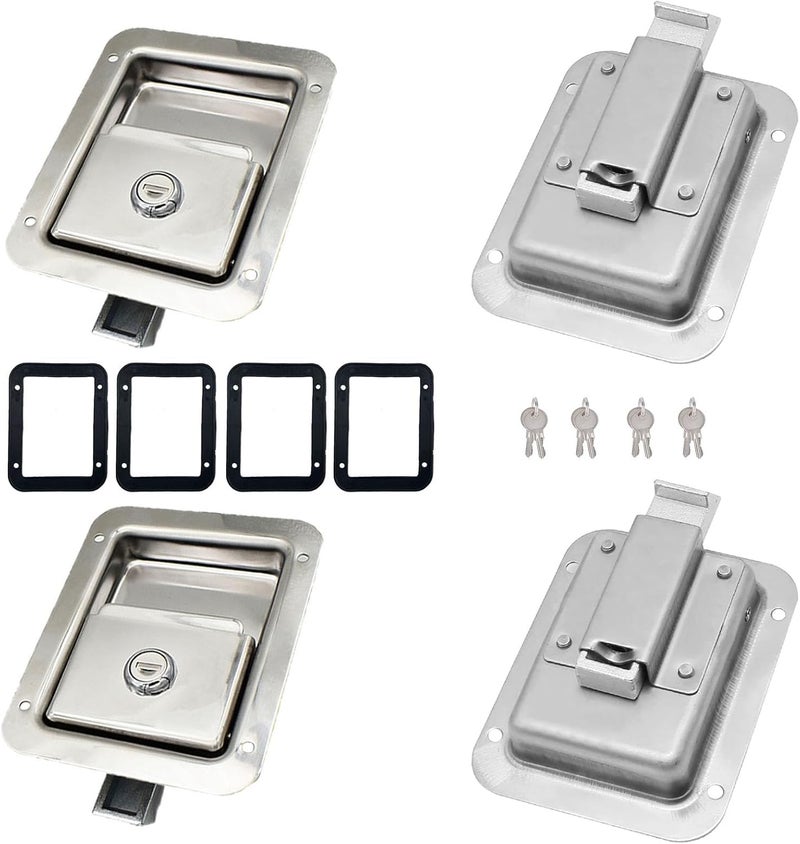 Ycsmyyds 4 Pack Stainless Door Lock Heavy Duty Flush Mount Handle Latch for Trailer Toolbox RV Handle Latch with Gasket Keys - Image 1